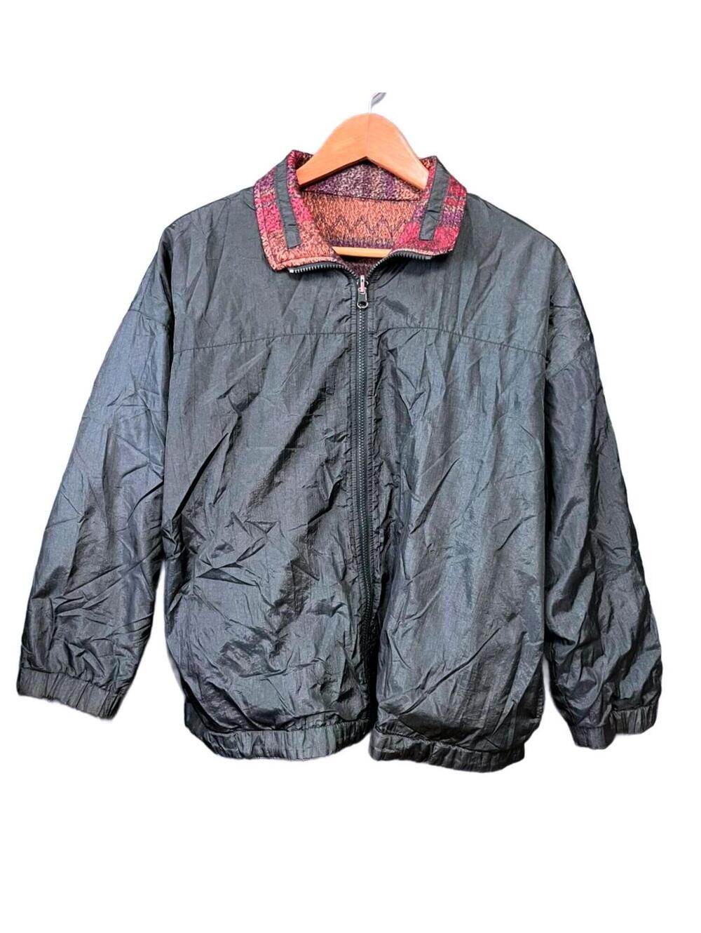 VTG Gottschalks Reversible Windbreaker Jacket Size P/S Black Red Aztec Boho 90s